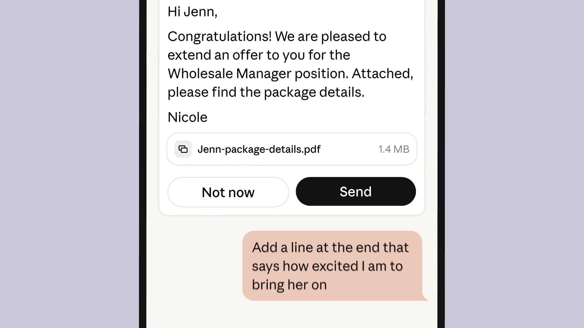 Claude Duet meminta persetujuan sebelum mengirim email